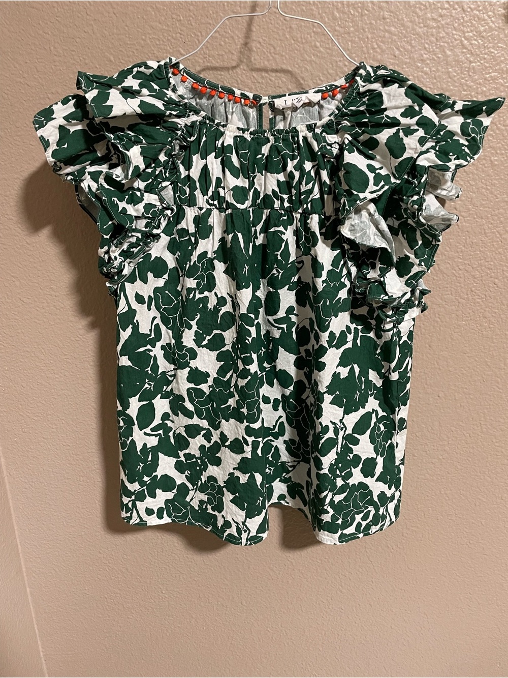 THML Women’s Green and White Floral Ruffle Sleeve Top